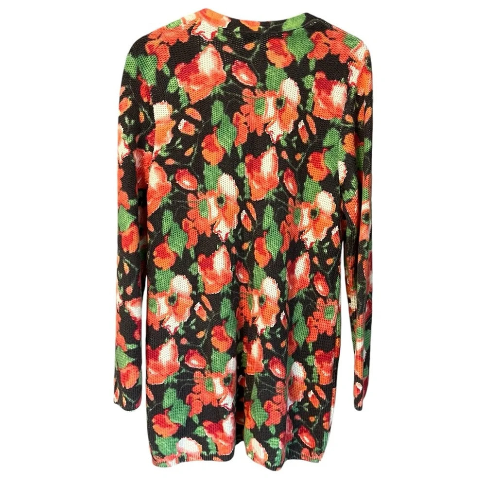 J. Jill Cotton Waffle Knit Floral Longline Cardigan Brown Multi Watercolor Large - Picture 5 of 6